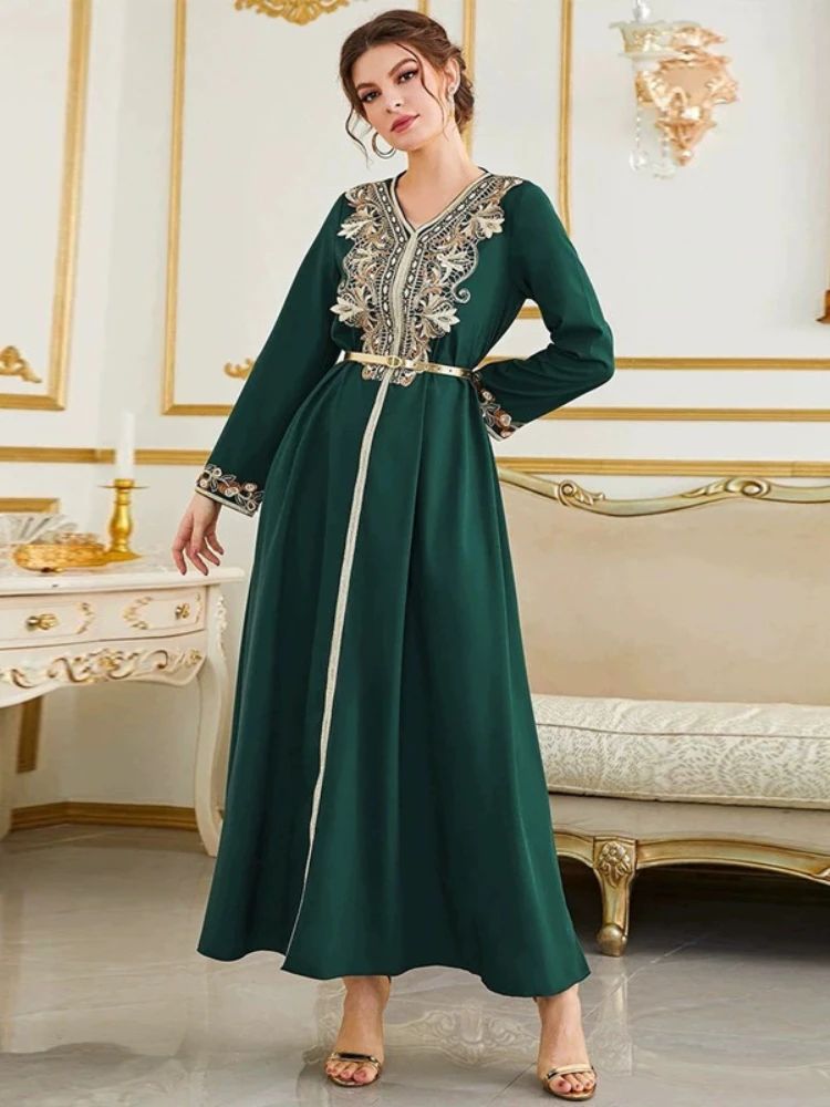 

Женское длинное платье с аппликацией, вечерние тное свободное вечернее платье с длинным рукавом и V-образным вырезом в Корейском стиле, 2023