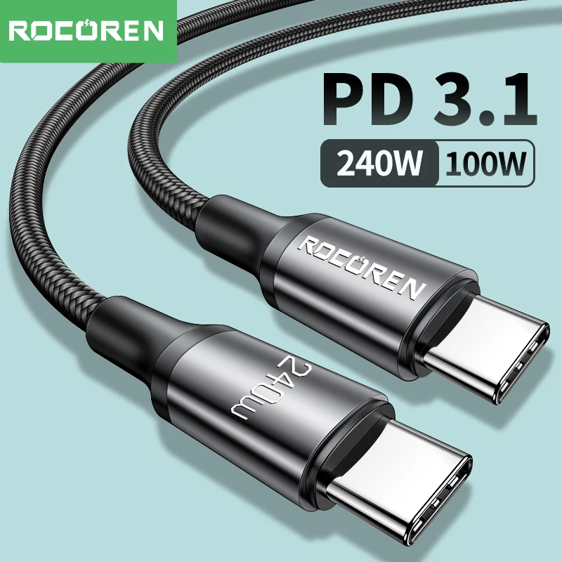 Rocoren 100W USB C To Type C Cable USB PD 3.1 240W Fast Charging Charger Cord USB-C 5A TypeC Cable For Macbook Samsung Xiaomi 1