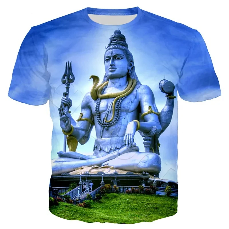 Indian Lord Shiva T-shirt Men Women Round Neck Short Sleeve T Shirt 3D Printing Ganesh Personality Buddhism Oversized Tee Top