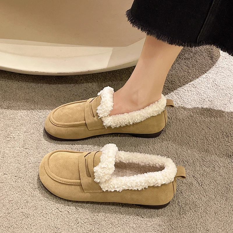 

Moccasin Shoes Loafers Fur Slip-on Round Toe Casual Female Sneakers 2022 Fashion Women's Flats Moccasins Slip On Winter New Modi