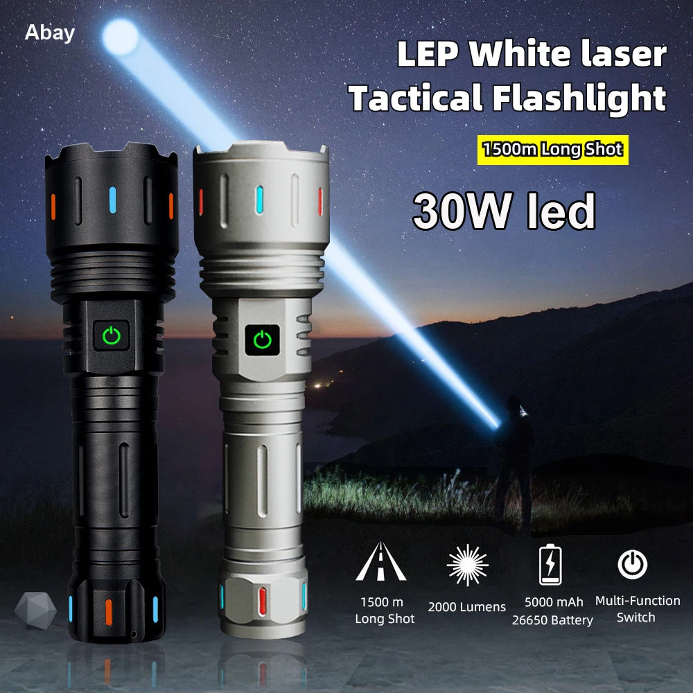 60000LM 30W LED Powerful LED Flashlight 1500M Range Torch Lantern rechargeable Flashlight tactical flashlight with Safety hammer