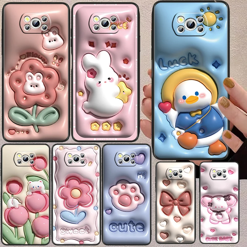 

Nonstereoscopic 3D Vision Duck Cute Black Phone Case For Xiaomi Mi Poco X5 X3 Pro X4 F4 F3 GT M5 M5s M4 M3 C55 C50 C40 5G