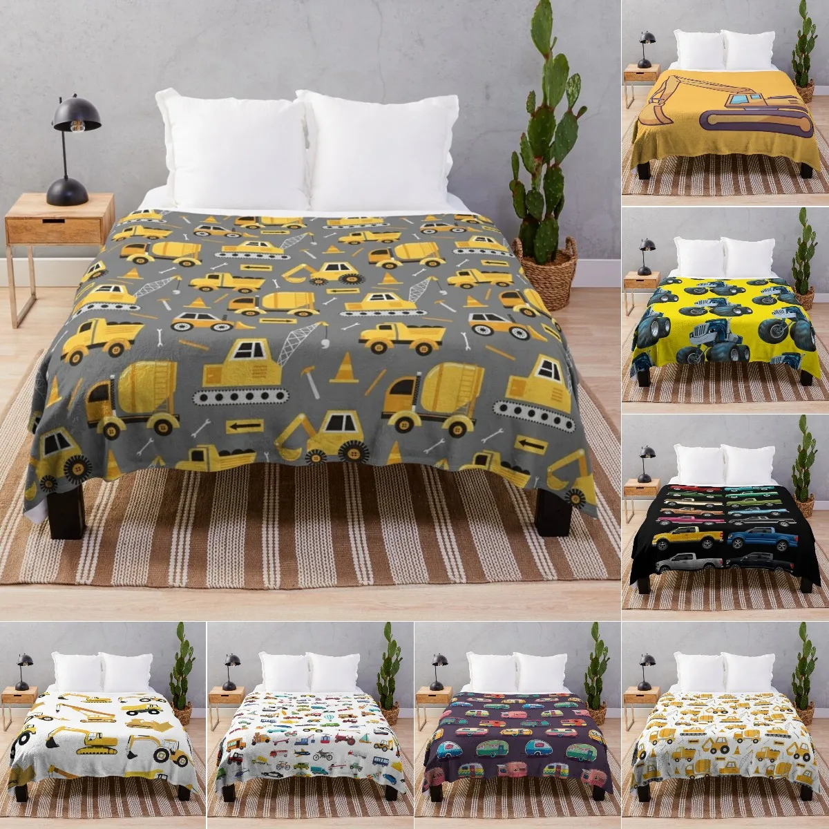 

Cartoon Truck Blanket Flannel Construction Blanket Soft Cozy Travel Throw Blanket for Baby Kids Youth, Cars Buses Bed Blanket