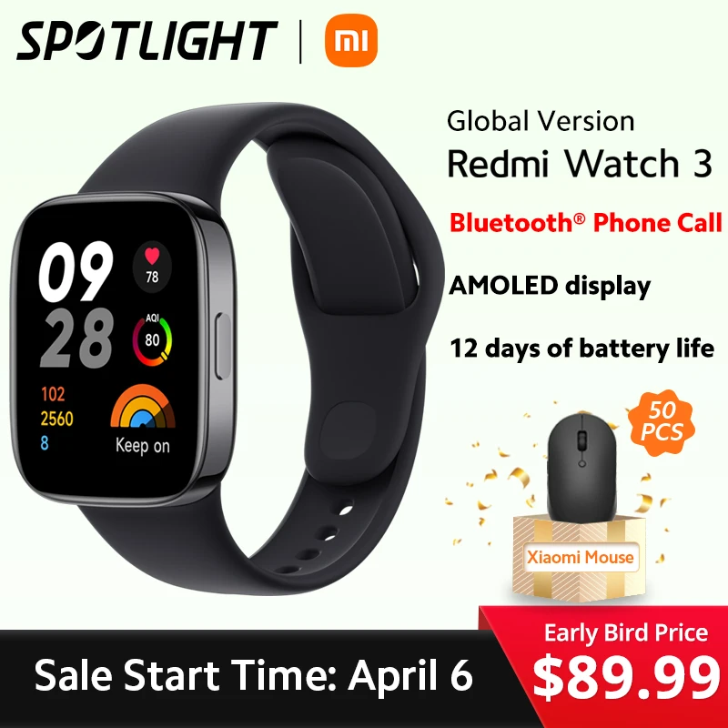 

[World Premiere] Global Version Redmi Watch 3 Smart Watch 1.75" AMOLED Up to 12 days of battery life 5ATM Bluetooth Phone Call