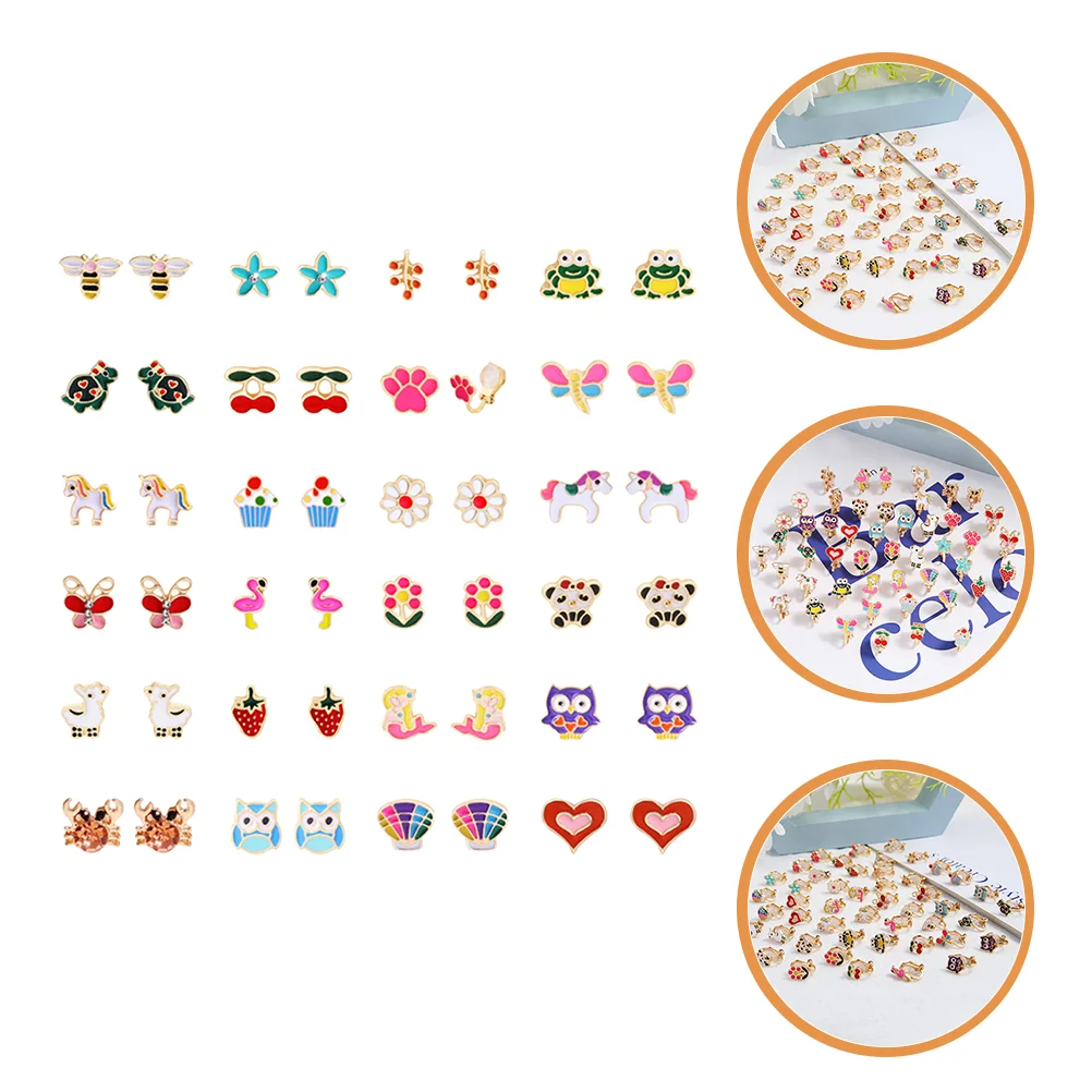 

24 Pairs Fruit Animal Ear Clip Earrings Women Girls Clips Hoop Earmuffs Alloy Cuffs No Miss Post