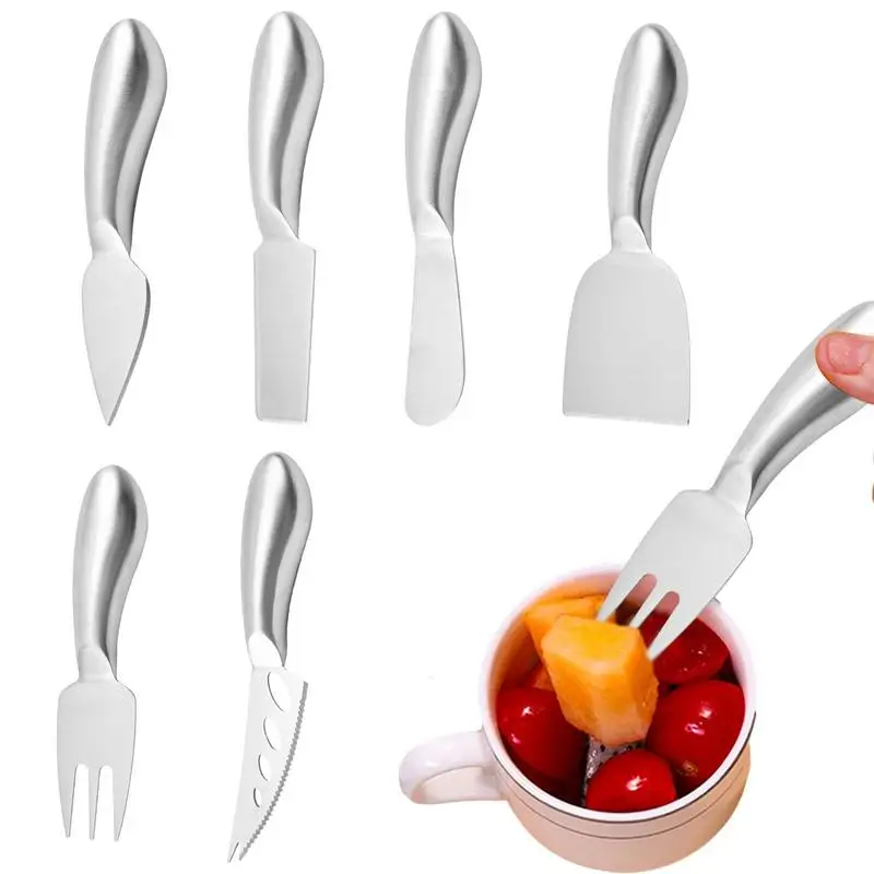 

6PCS Cheese Knives Stainless Steel Handle Cheese Cutter Cheese Board Butter Kitchen Cheese Tools Charcuterie Board Accessories