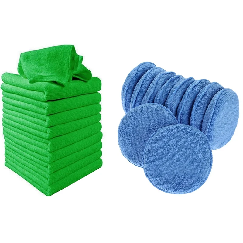 

Восковой аппликатор из микрофибры, 12 шт., синее и 10 шт., полотенце для мытья автомобиля, очистка пыли, автодетейлинг, зеленая микрофибра, зеленый