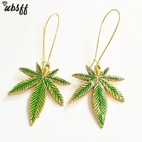 1 pair maplepot weed leaf charm statement earrings antique gold tone gift ornament
