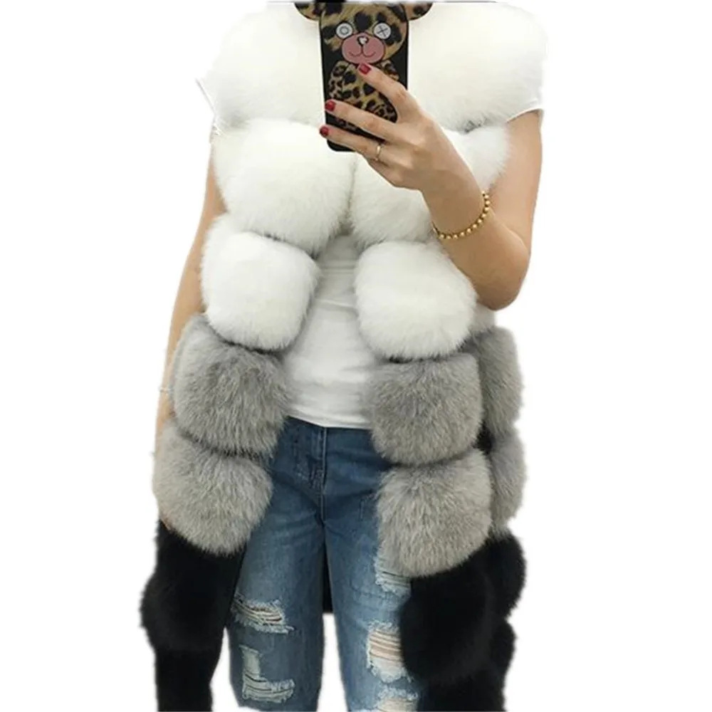 Women's Fur Vest Coat Splicing Thick Warm Long Fur Vests Woman Festival Party Outerwear Jacket Faux Fur Vest Winter New Fashion