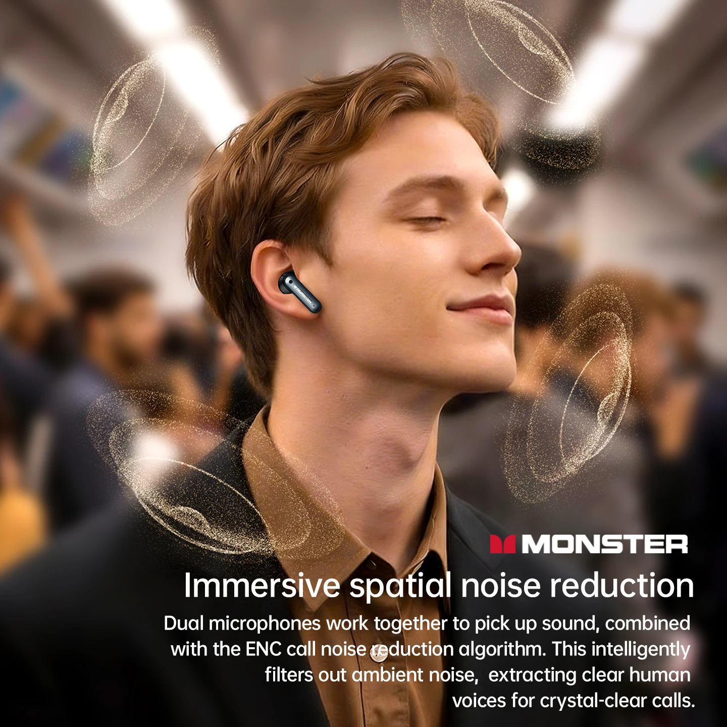 Фото Беспроводные Bluetooth 6.0 наушники Monster A03 ANC с шумоподавлением ENC, пространственным звуком, двойными динамиками, сенсорным управлением для игр и спорта №2
