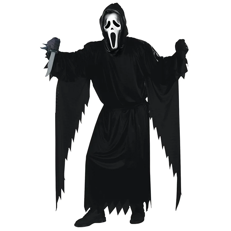 

Halloween Adult Scream Ghost Face Costume Black Demon Horror Reaper Death Cosplay Costume With Mask Masquerade Party Fancy Dress
