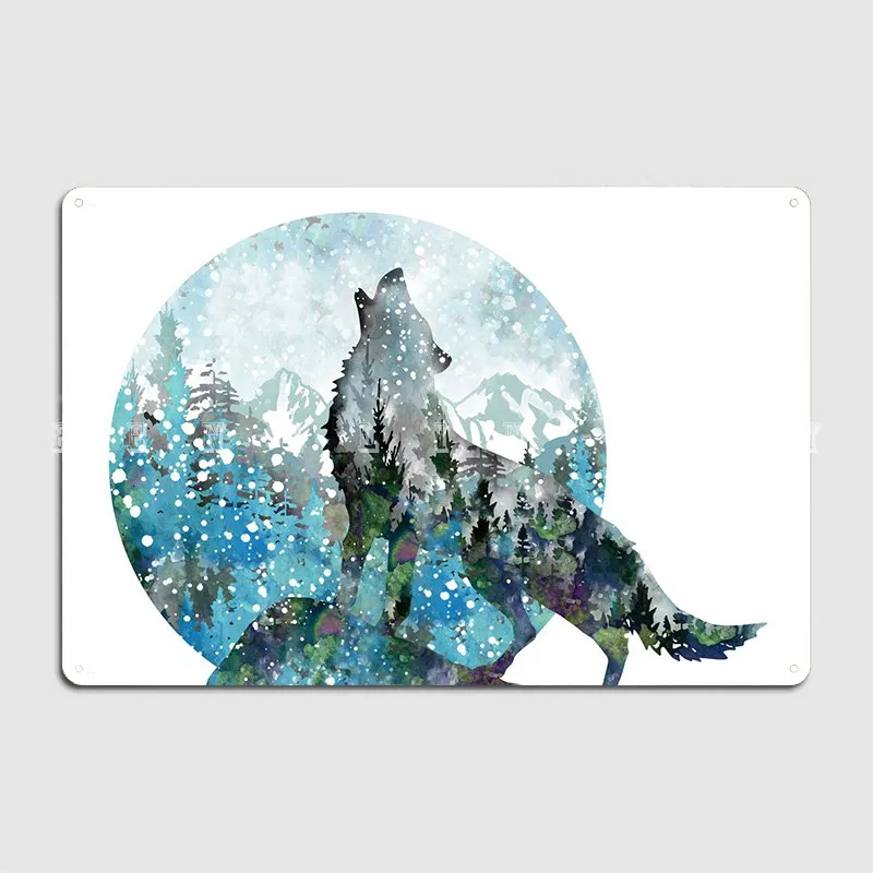 

Howling Wolf Metal Sign Wall Cave Kitchen Retro Poster Tin Sign Posters