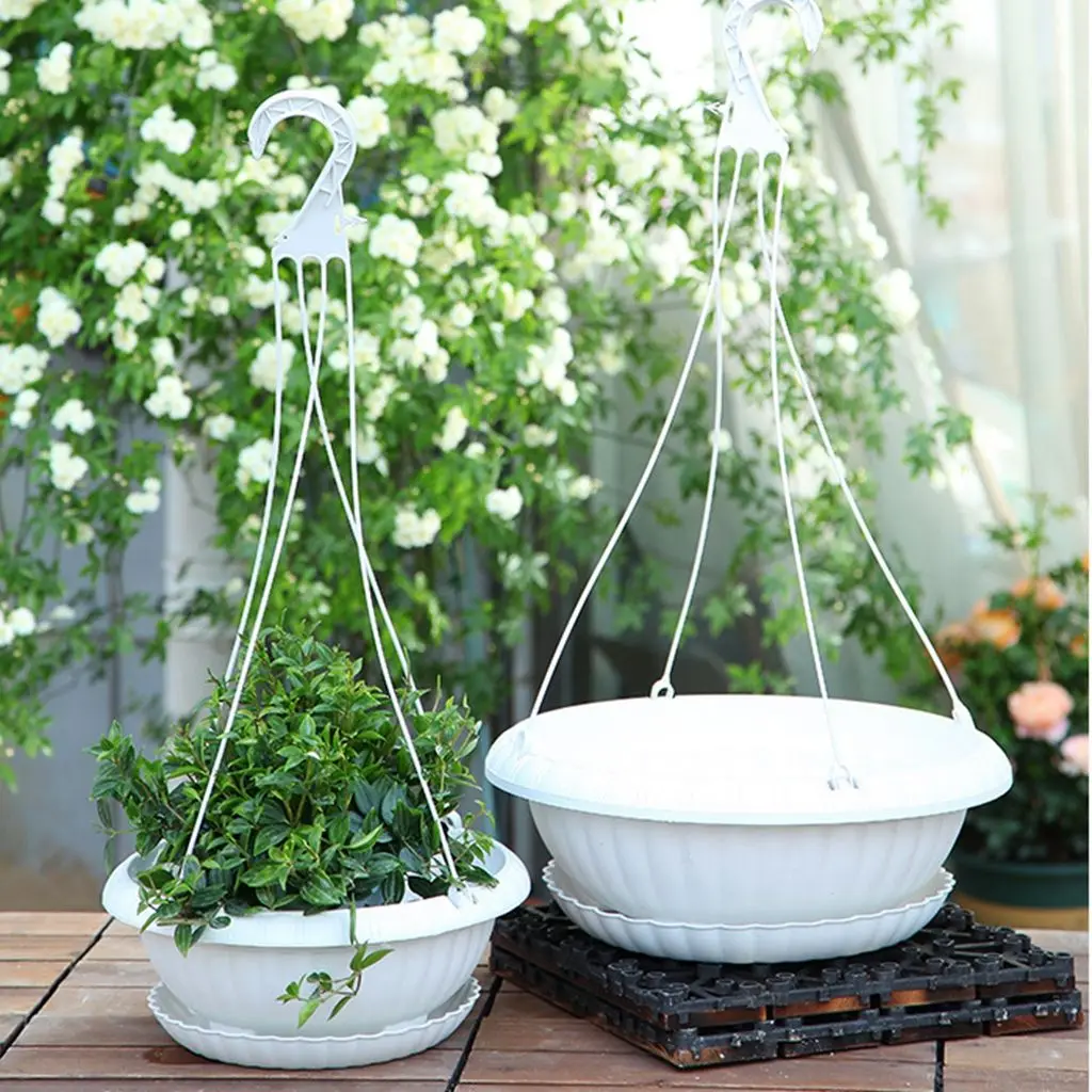 

Flower Basket Reusable Heighten Plastic Hanging Garden Plant Decor Hanging Basket Pot With Drain Holes &Trays For Indoor/Outdoor