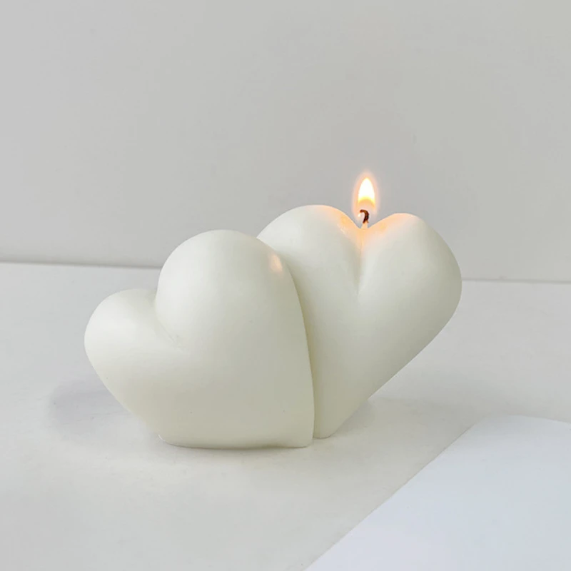 

3D Double Heart-shaped Candle Mold DIY Heart Love Aromatherapy Candle Mould Gypsum Silicone Mold Chocolate Candy Cake Soap Mold