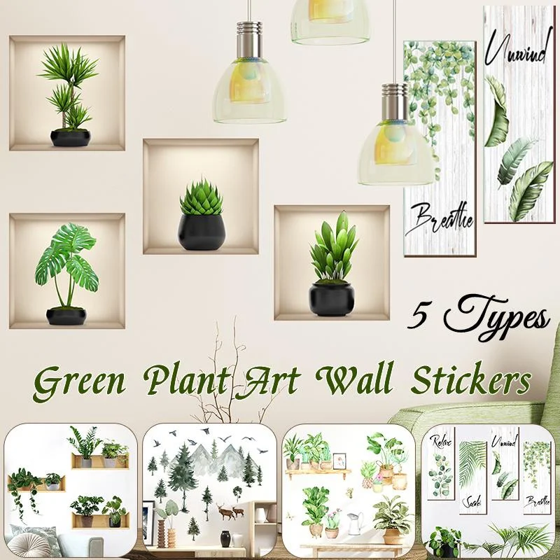 

Green Forest Potted Wall Stickers Green Plant Wall Sticker 3D DIY Wall Decoration Wall Stickers Wallpaper for Home Decor