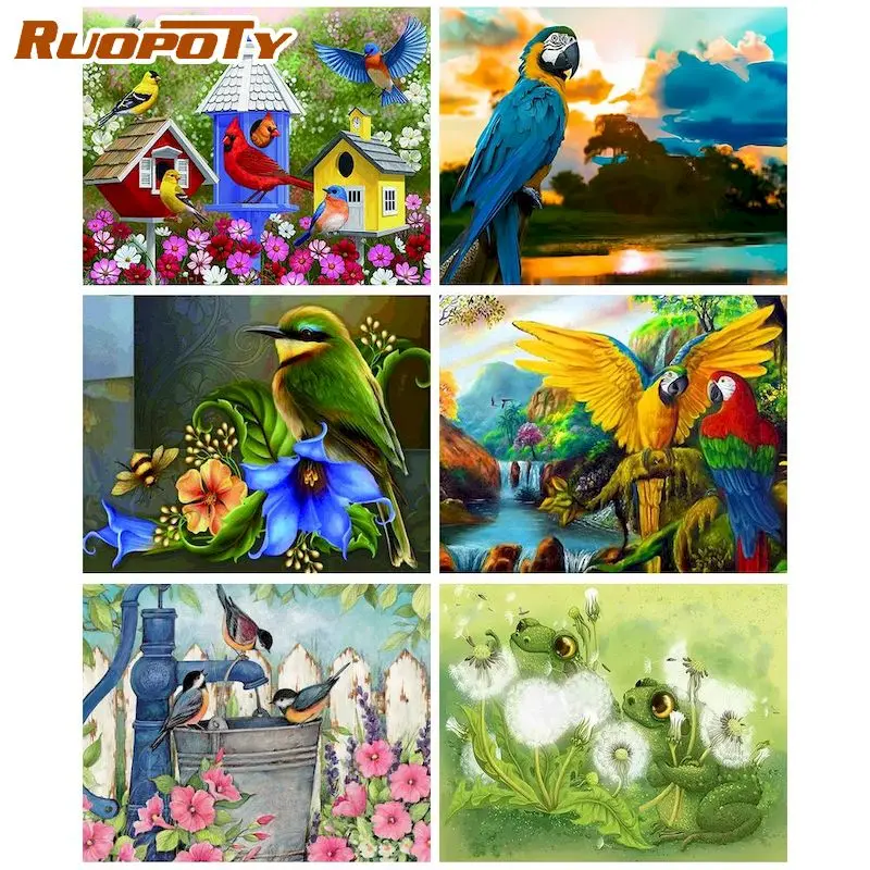 

RUOPOTY Full Drill Square Diamond Painting Cross Stitch Mosaic Diamond Birds Picture Of Rhinestones Home Decor