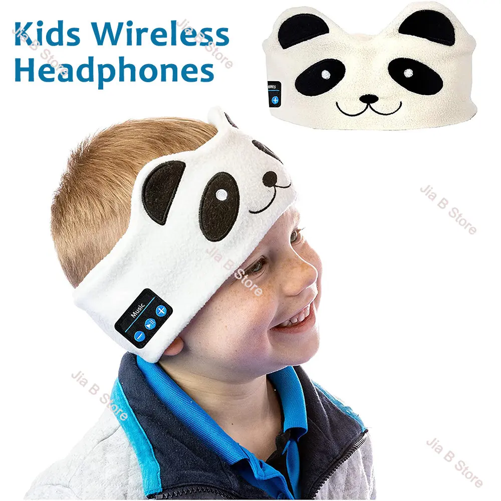 

Animal Kids Wireless Headphones Sleep Eye Mask Bluetooth Headband Volume Limited with Thin Speakers Washable Soft Fleece Earbuds