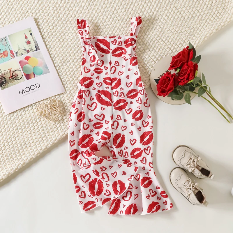 

Детский комбинезон на подтяжках, комбинезон без рукавов с принтом губ и сердца, комбинезон для девочек 6 месяцев и 4 года