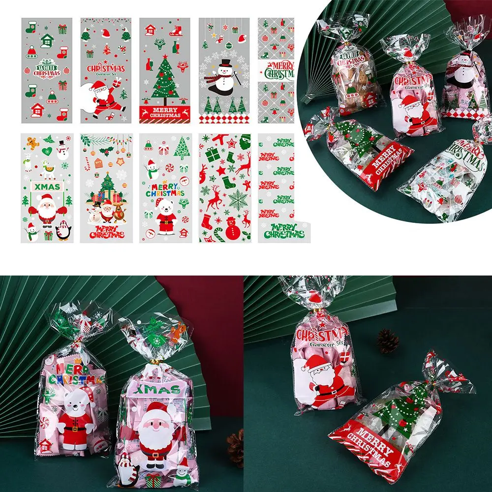 

Xmas Supplies Transparent Santa Claus Snowman Christmas Candy Bags Cellophane Baking Packaging Cookies Storage