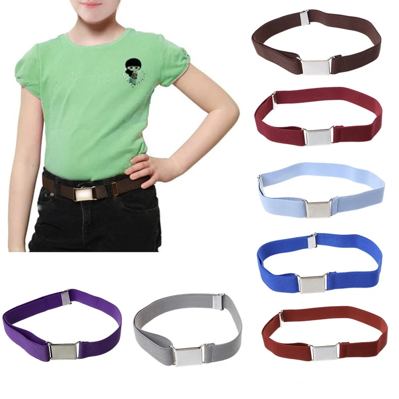 

Children Kids Solid Color Unisex Canvas Belts Boys Girls Elastic Belt Adjustable