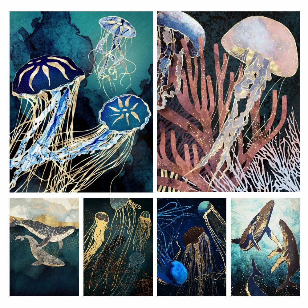 

Ocean Animal 5D Diamond Painting Metallic Marine Life Whale Jellyfish Octopus Stingray Mosaic Art Cross Stitch Kit Home Decor
