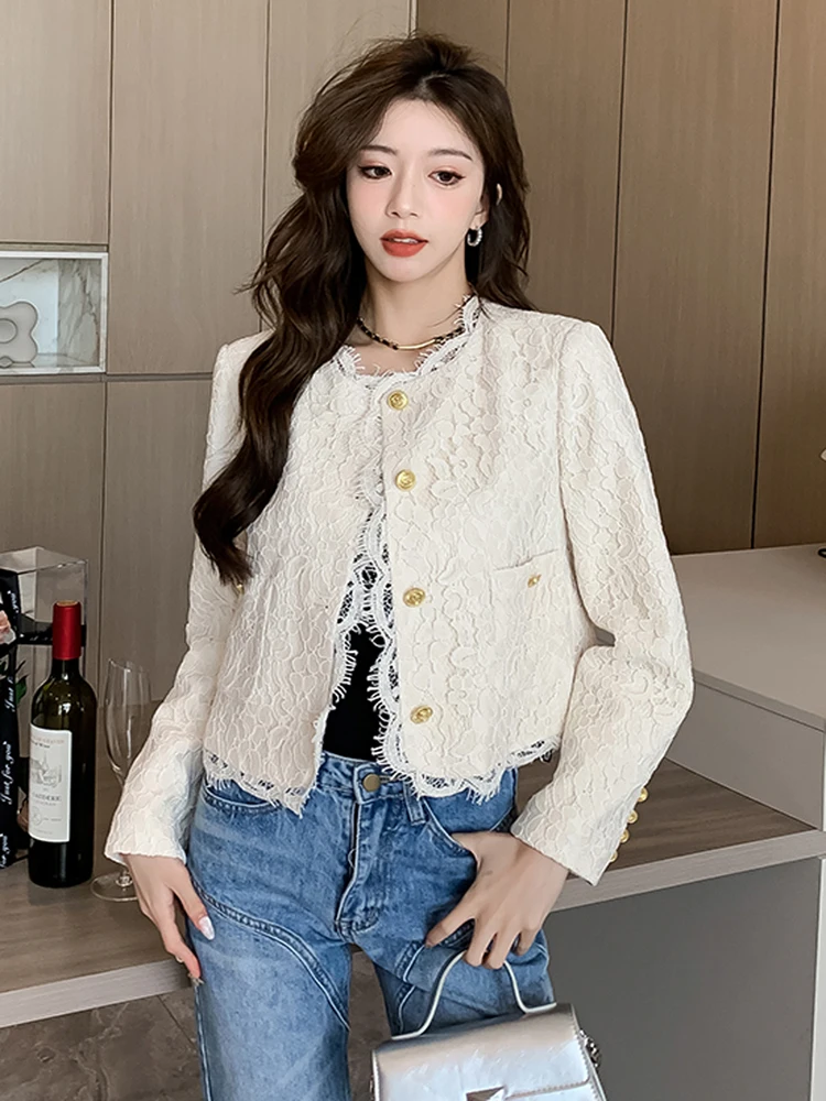 

Женская кружевная куртка, белый винтажный Топ с длинным рукавом, в стиле пэчворк, на осень