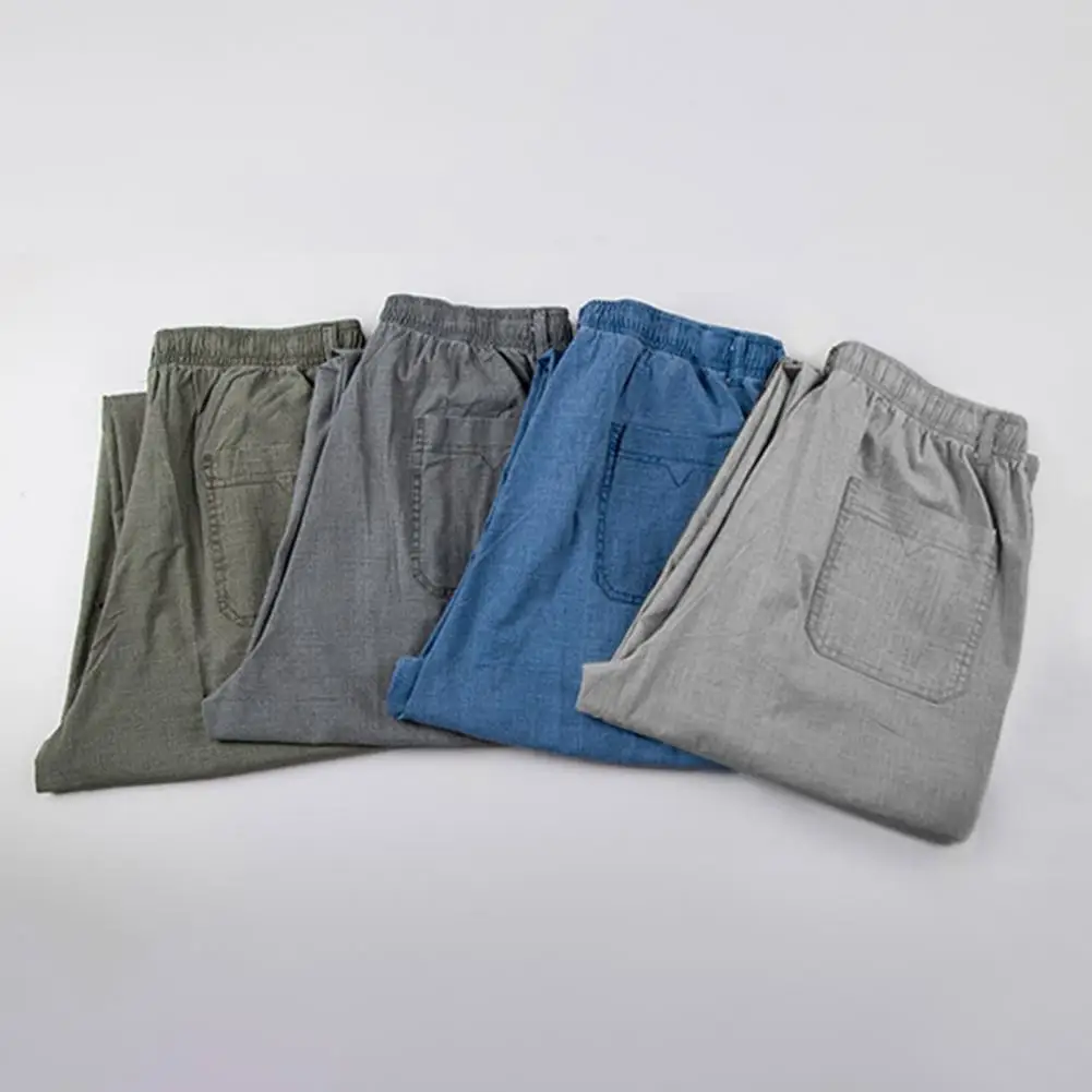 

Soft Trendy Solid Color Middle Aged Flax Pants Skin-touching Middle Aged Pants Thin Streetwear