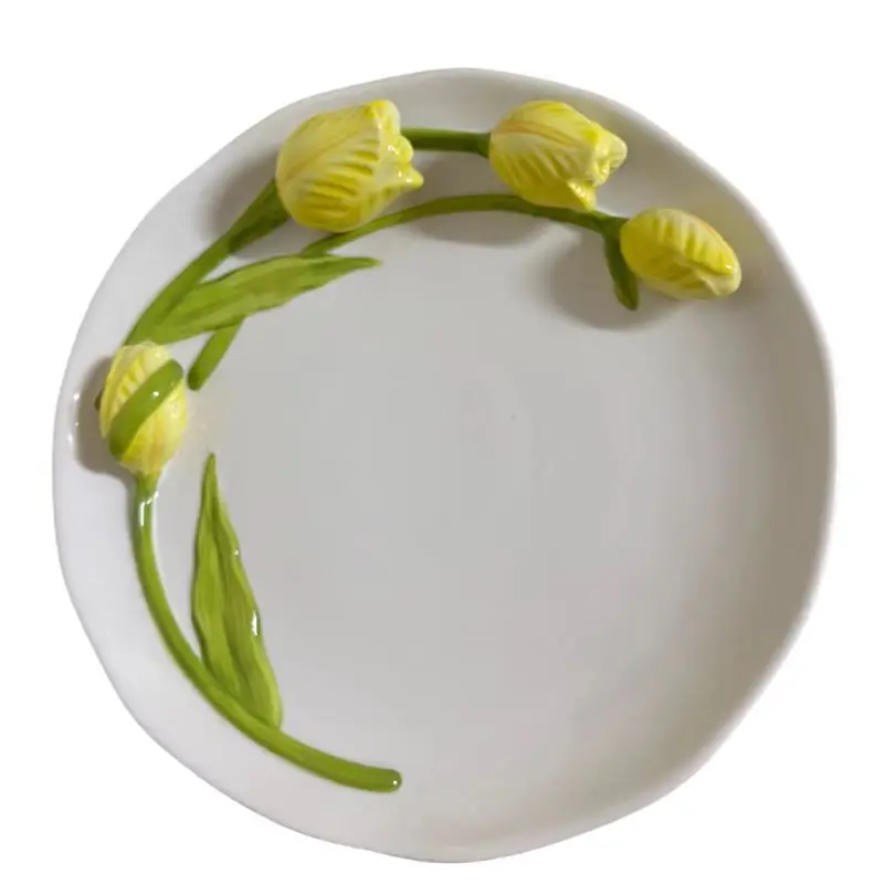 

Embossed Tulip Plate Three-Dimensional Hand-Painted Flower Plate Ceramic Plate