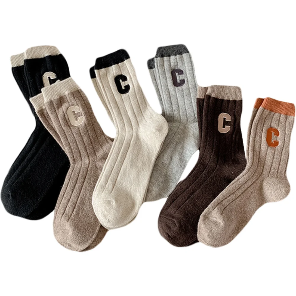 

Осенне-зимние женские теплые шерстяные носки, утепленные теплые кашемировые длинные носки, повседневные однотонные милые женские носки с надписью