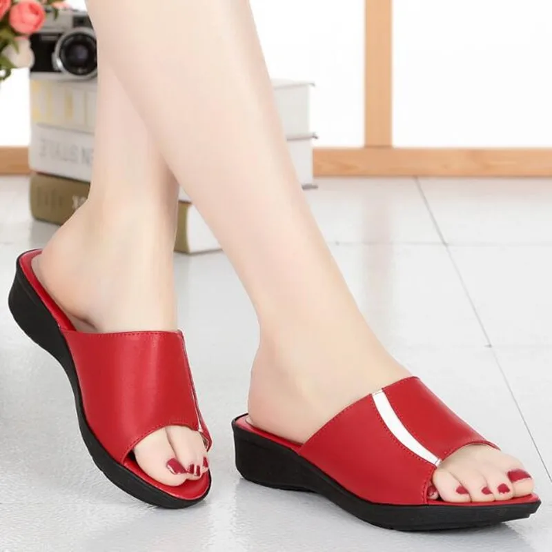 AIYUQI 2023 New arrival fashion summer woman Cool slippers genuine leather Color combination women shoes comfortable wedges
