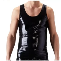handmade black mens vest fetish exotic latex rubber gummi tank tops undershirt muscle shirt