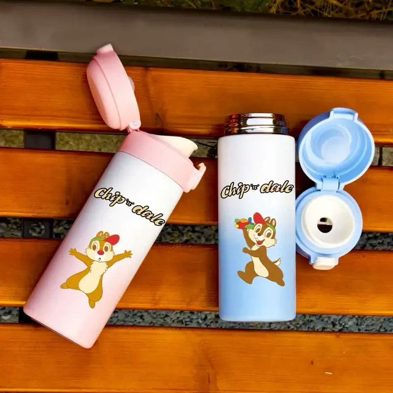 420ML Cartoon Chip&ampDale Leak Proof Insulated Water Bottle Outdoor Sports Portable 304 Stainless Steel Cup