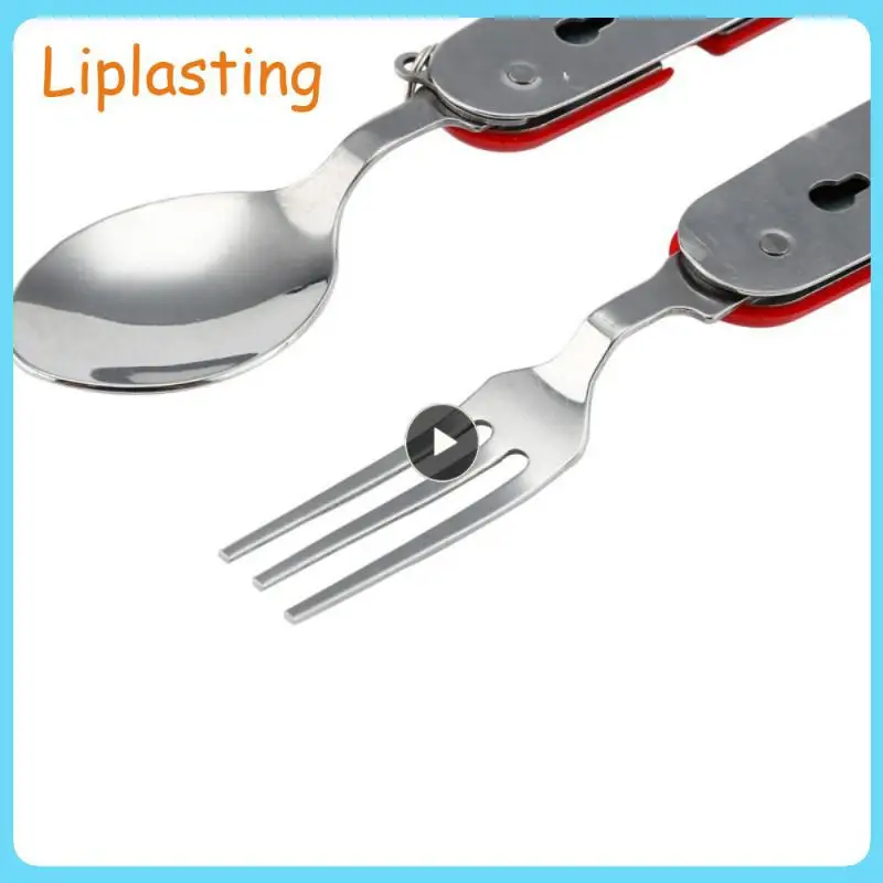 

4 In 1 Folding Fork Spoon Wear-resistant Camping Fork Spoon Stainless Steel Portable Fork Knife Outdoor Tableware Set Durable