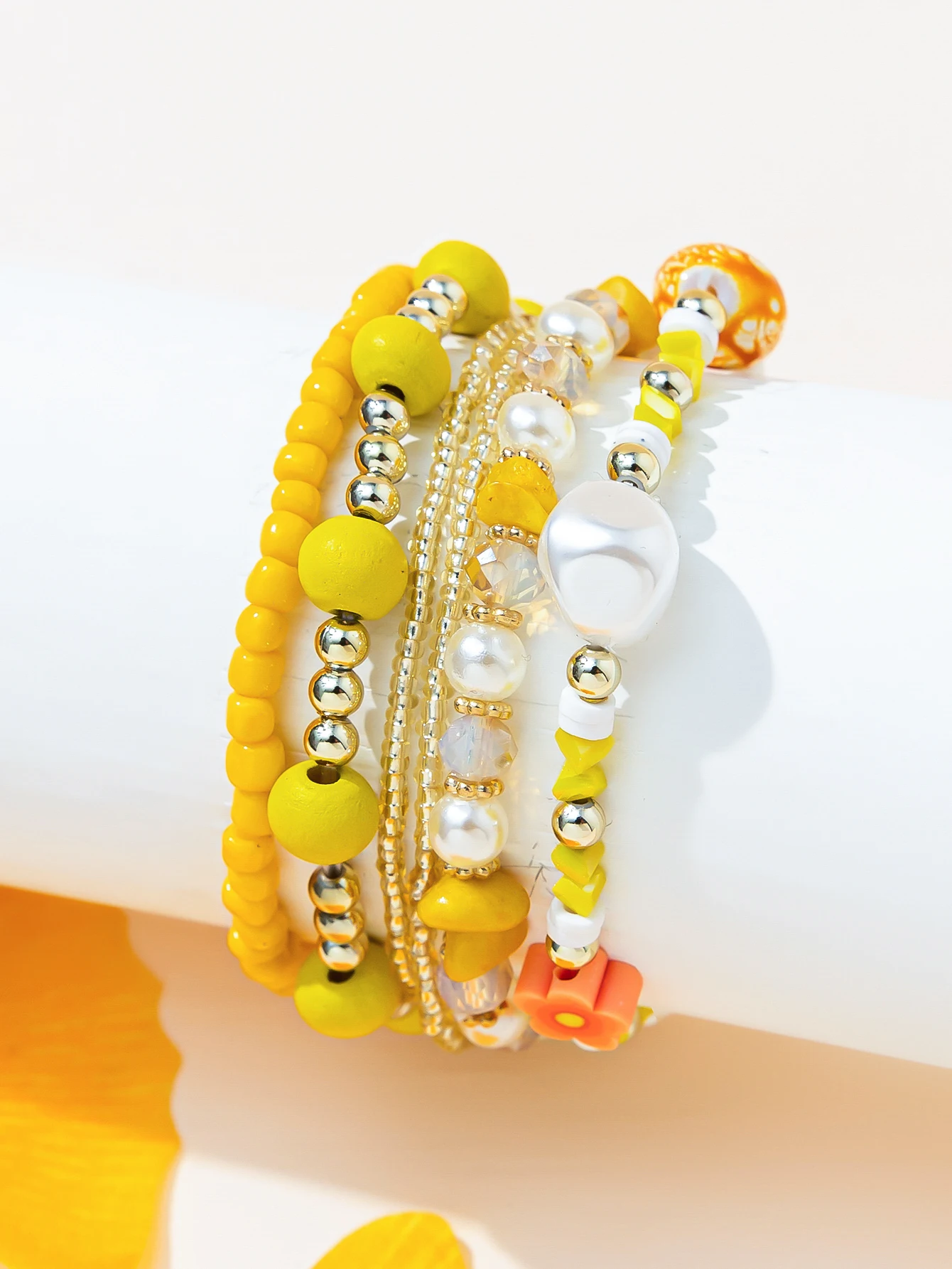 

6pcs Glass Crystal Pearl Bracelet for Women Beaded Layered Bracelet Multicolor Handmade Beach Jewelry Gift