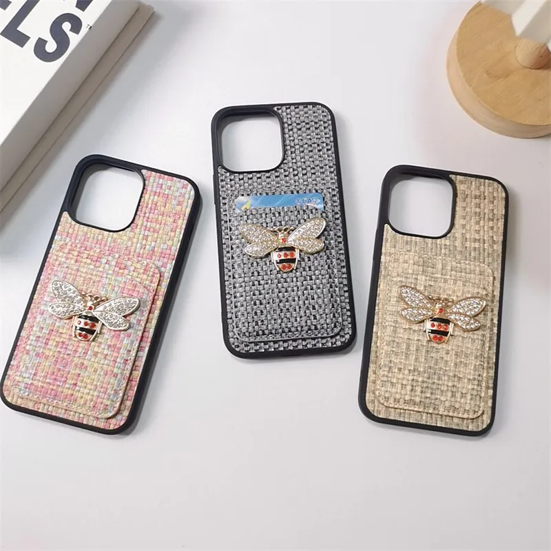 

Braid Clip 3d Metal Diamond Bee Couple Phone Cover Case For Iphone 14 13 12 X 11 Pro Xs Max Xr 8 7 Plus Pu Leather Coque Fundas