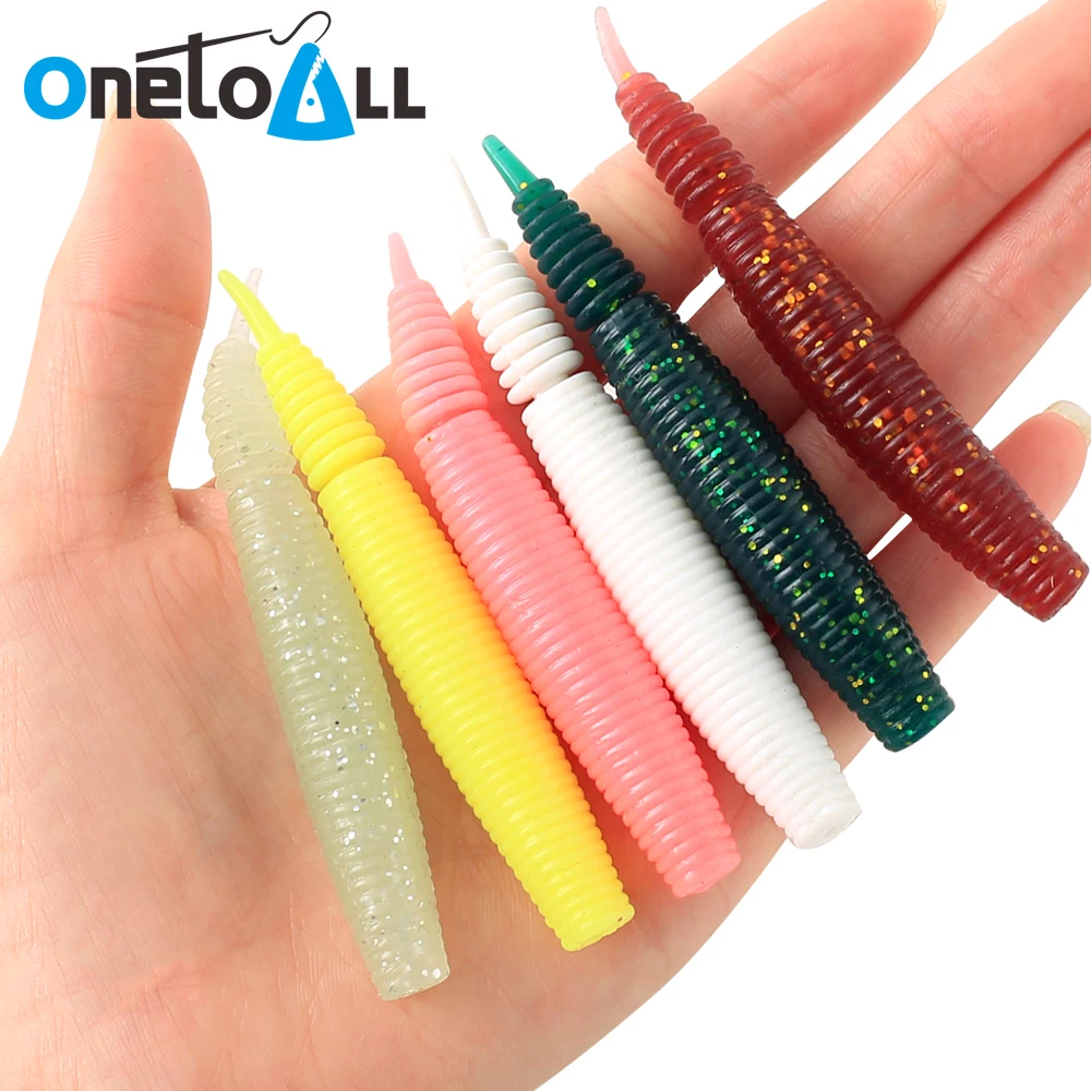 

OnetoAll Lot 5 Worm Plastic Fishing Soft Lure Silicone Bionic Floating Swimbait Bass Saltwater Pike Glow Artificial Worm Bait