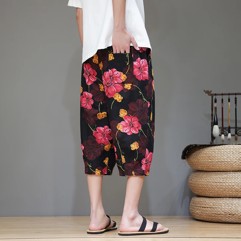 Летние новые хлопковые и льняные укороченные повседневные шорты в китайском