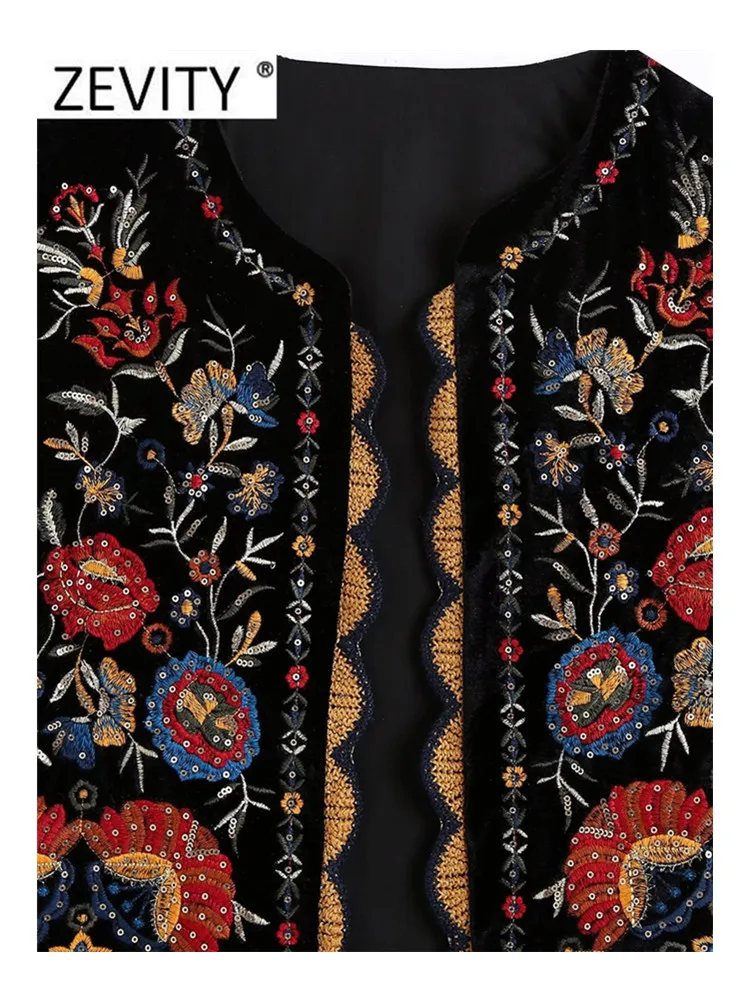 Винтажная женская куртка с блестками и красочной бочонкой вышивкой для