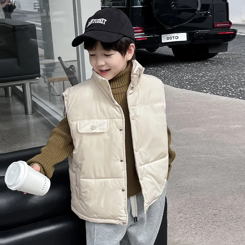 

2023 Winter children solid color Quilted turtleneck waistcoats Kids zipper warm Vest Boys thicken sleeveless Parkas