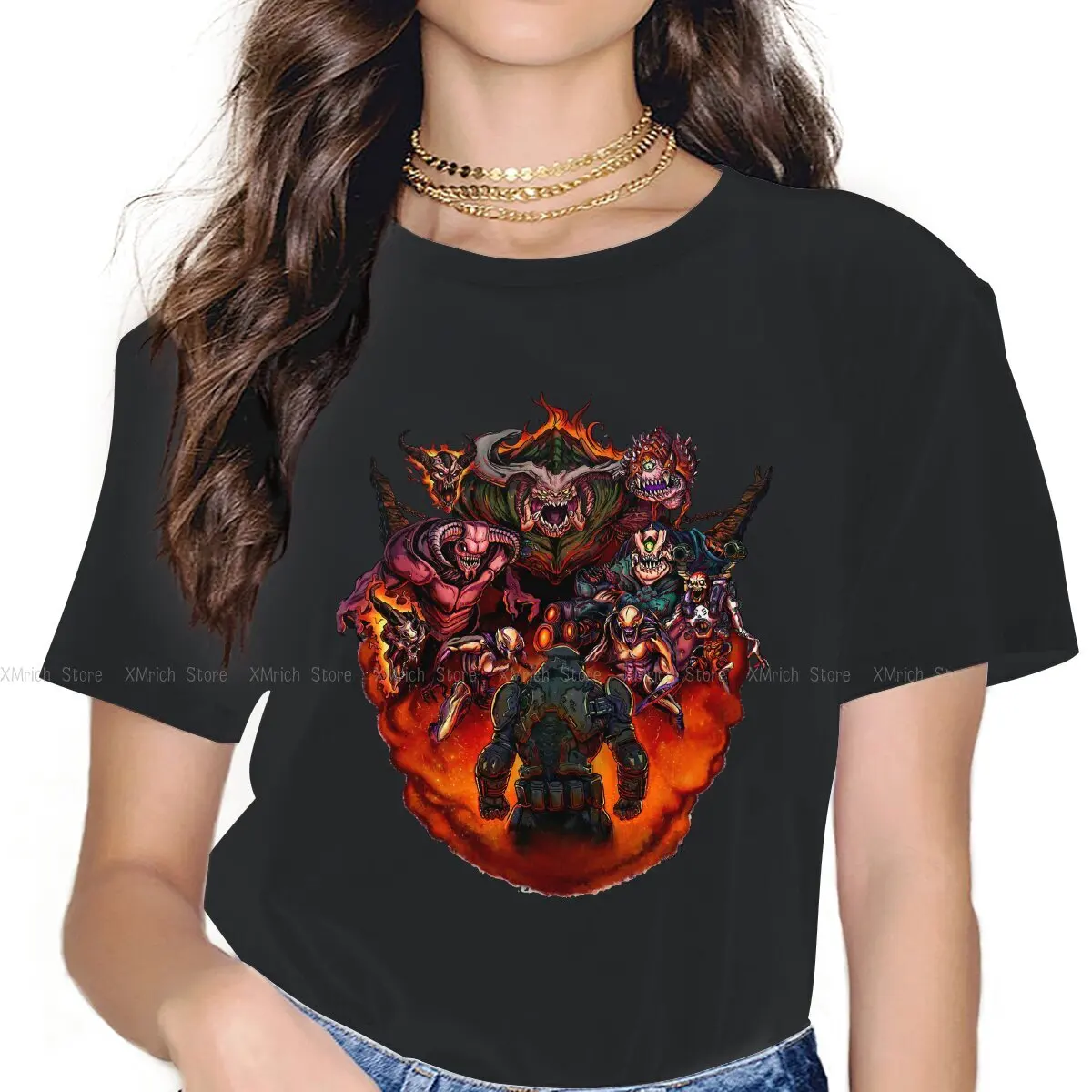 

Fight like Hell Women T Shirt Doom Doomguy UAC Slayer Hayden Pierce FPS Funny Short Sleeve Crewneck T-Shirts Pure Cotton Tops