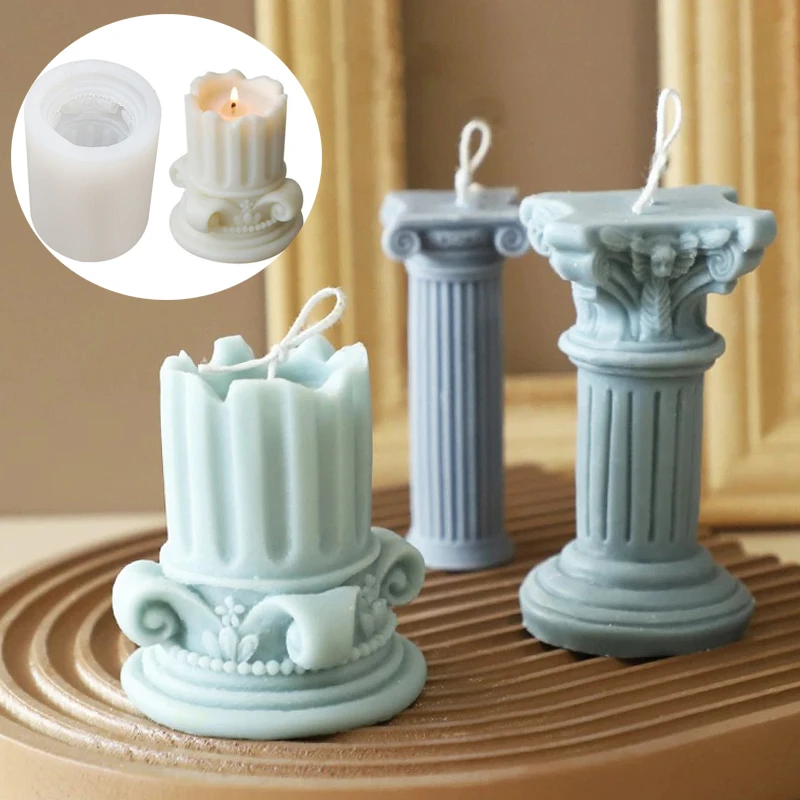 

European style Retro Roman Column Candle Silicone Mold Handmade DIY Baking Molds Plaster Soap Mould Christmas Gifts Decoration