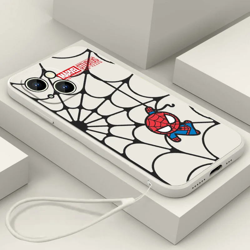 

Marvel Hero SpiderMan Cool Phone Case For iPhone 14 13 12 mini 11 Pro Max 8 7 Plus XR XS X Liquid Rope Funda Cover