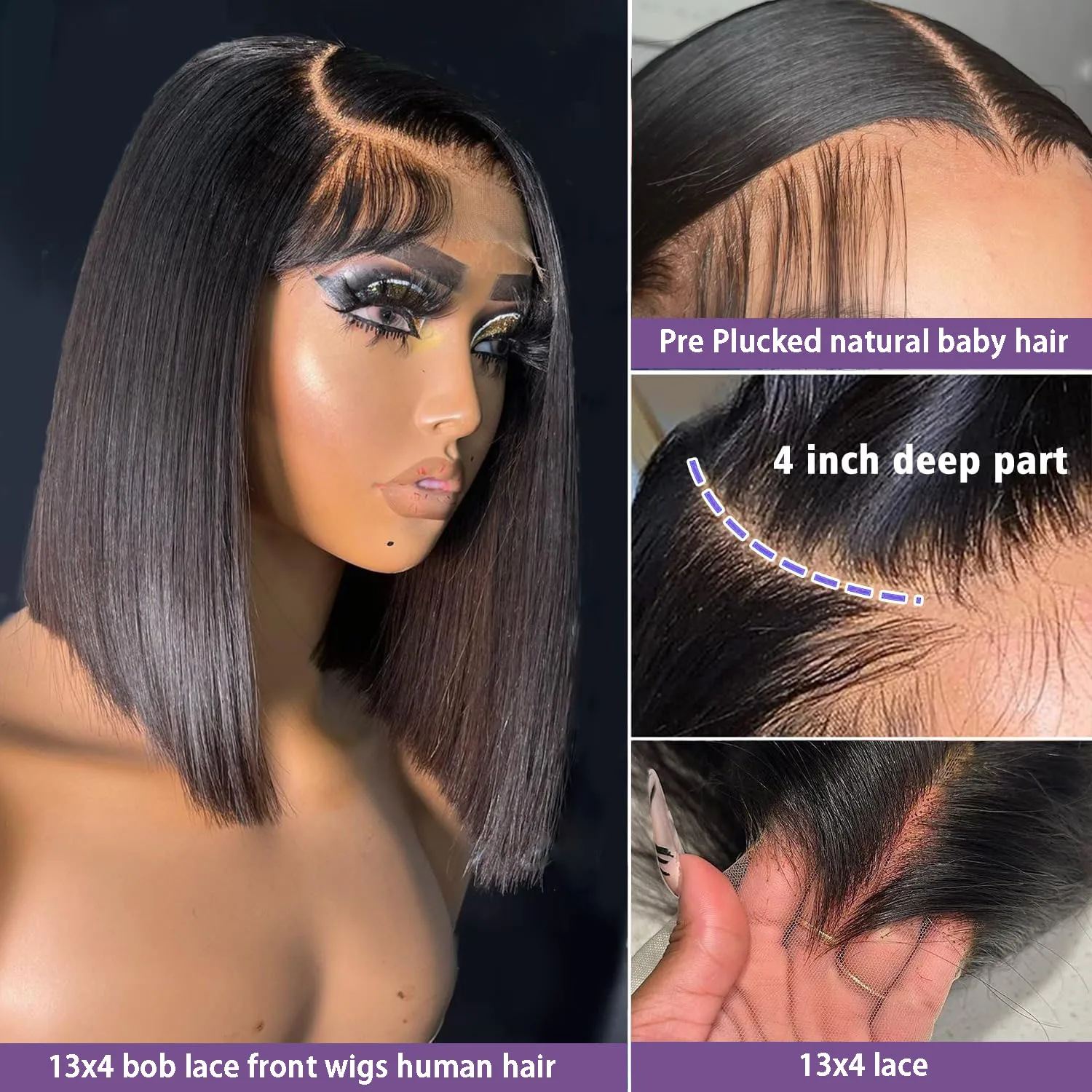 12-дюймовый прямой короткий парик на шнурке 13x4 Парики шнуровке спереди 100%