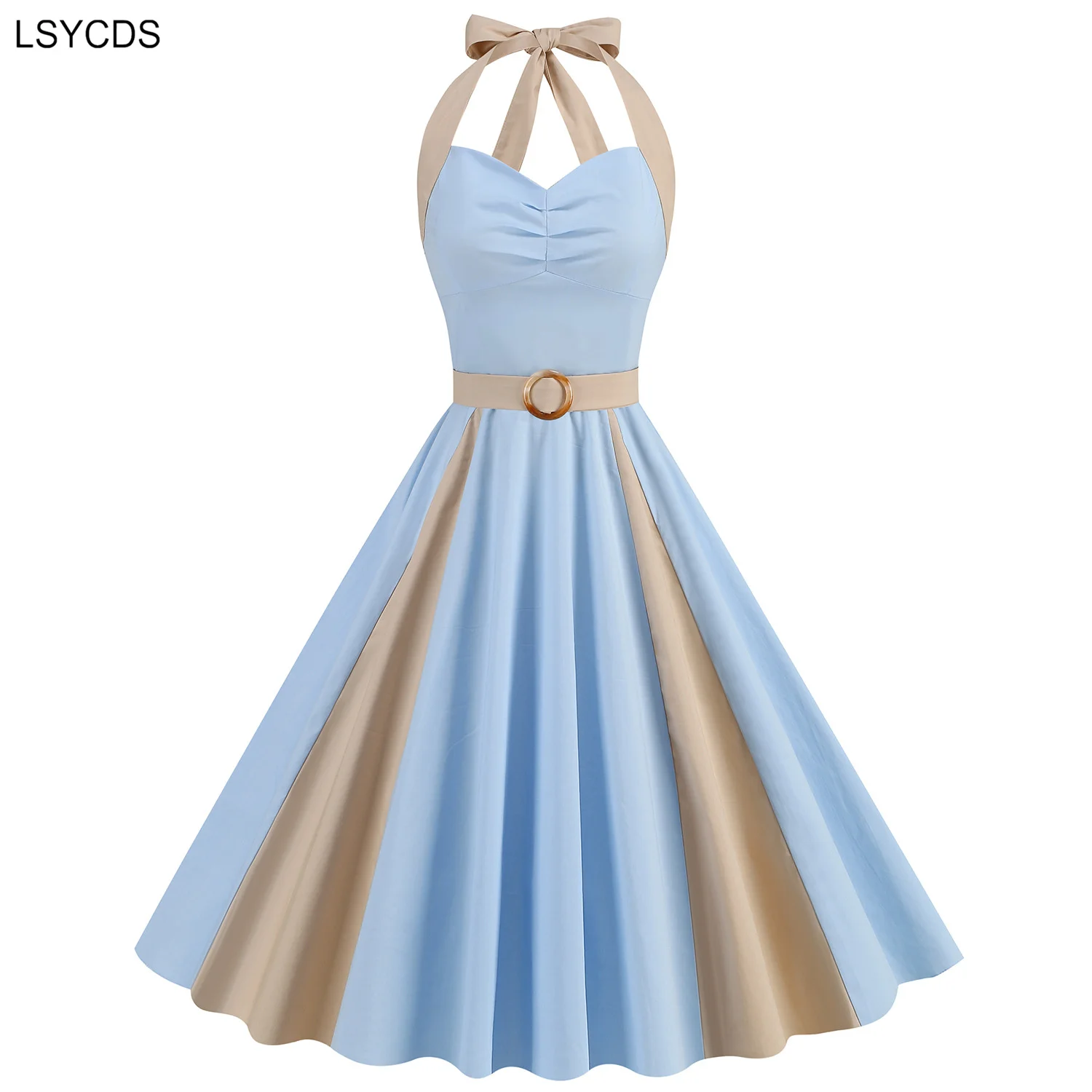 LSYCDS Коричневые и бежевые лоскутные винтажные хлопковые платья для женщин с