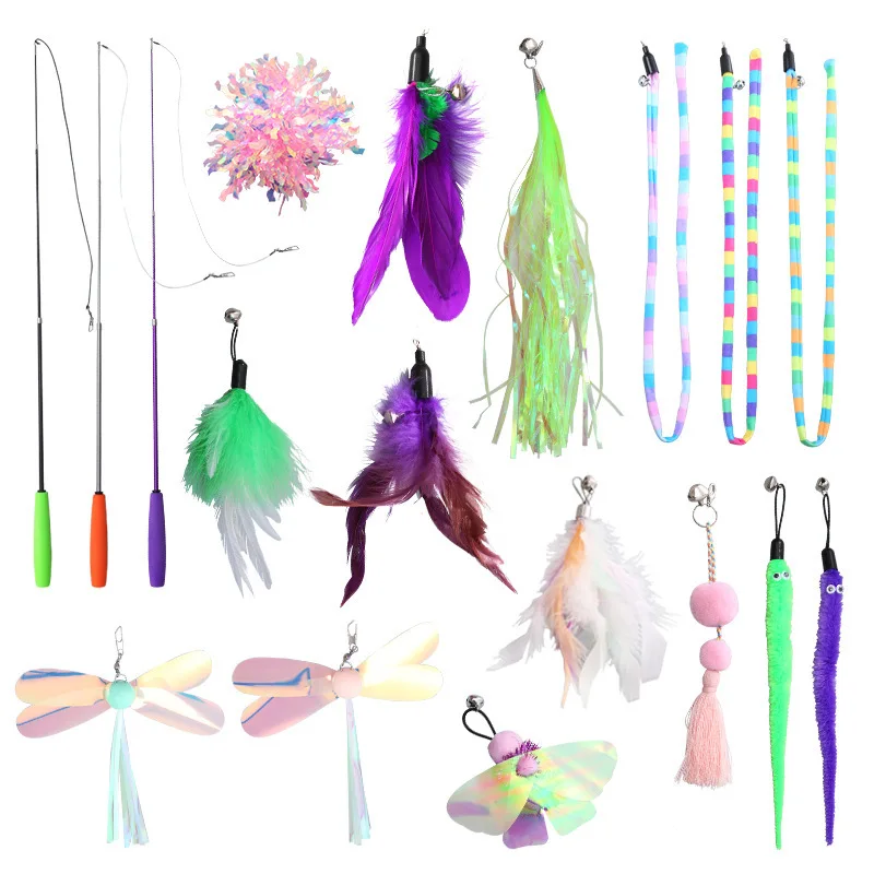 

6PC Replacement Cat Feather Toy Cat Stick With Bell Cat Feather Teaser Wand Pet Kitten Interactive Toy Retractable Fishing Road