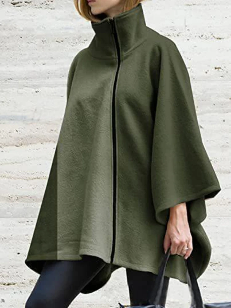 

Женская накидка 2023, осенне-зимняя свободная однотонная универсальная пончо, американская ретро-водолазка, Повседневная теплая однотонная женская шаль
