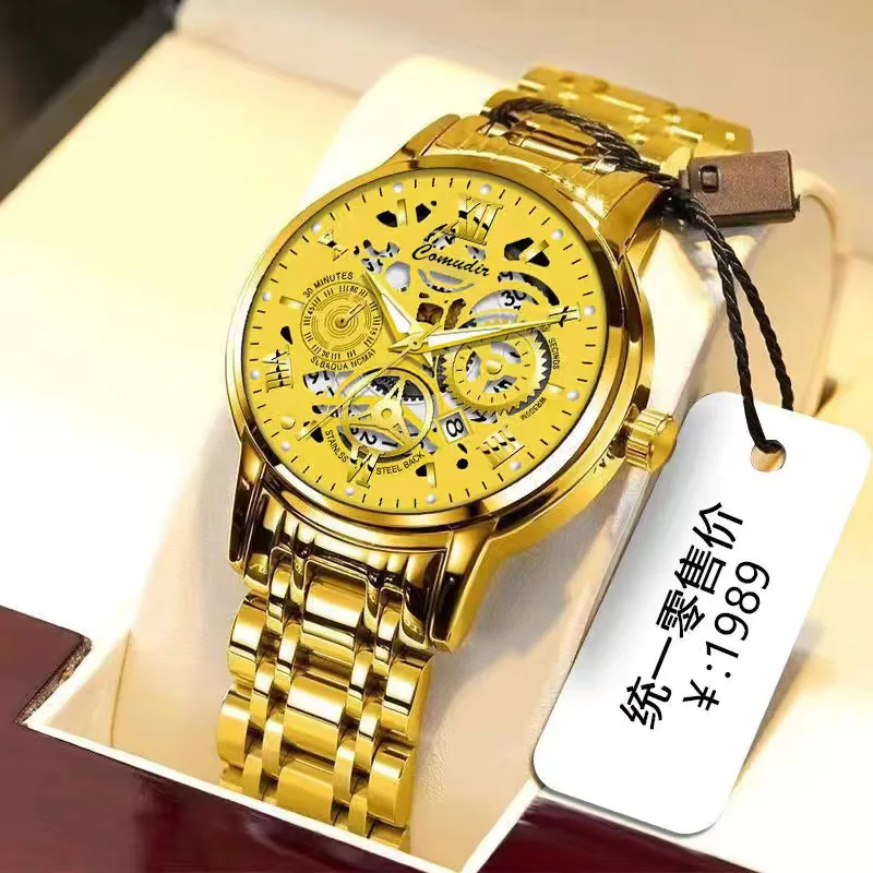 Hollow Out Men's Watch Waterproof Glow Calendar Quartz Fully Automatic Mechanical Watch  Business Gift for Husband or Boyfriend