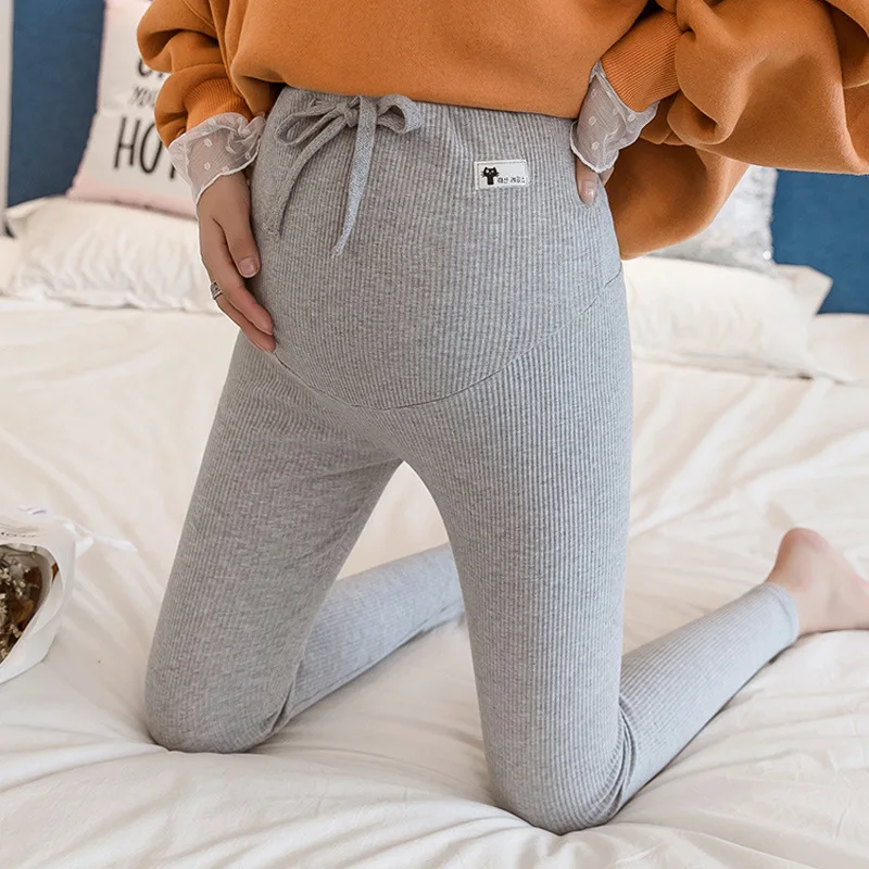 

Maternity Leggings Cotton Knitted Women Elastic High Waist Stripes Pants Pregnancy Clothes Maternity Trousers Skinny