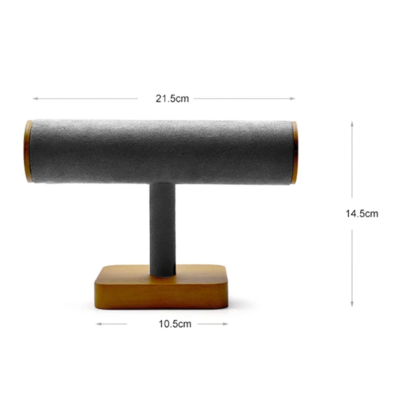 Wooden Watch Display Stand T Shape Jewelry Organizer Stand Microfiber Necklace Storage Holder