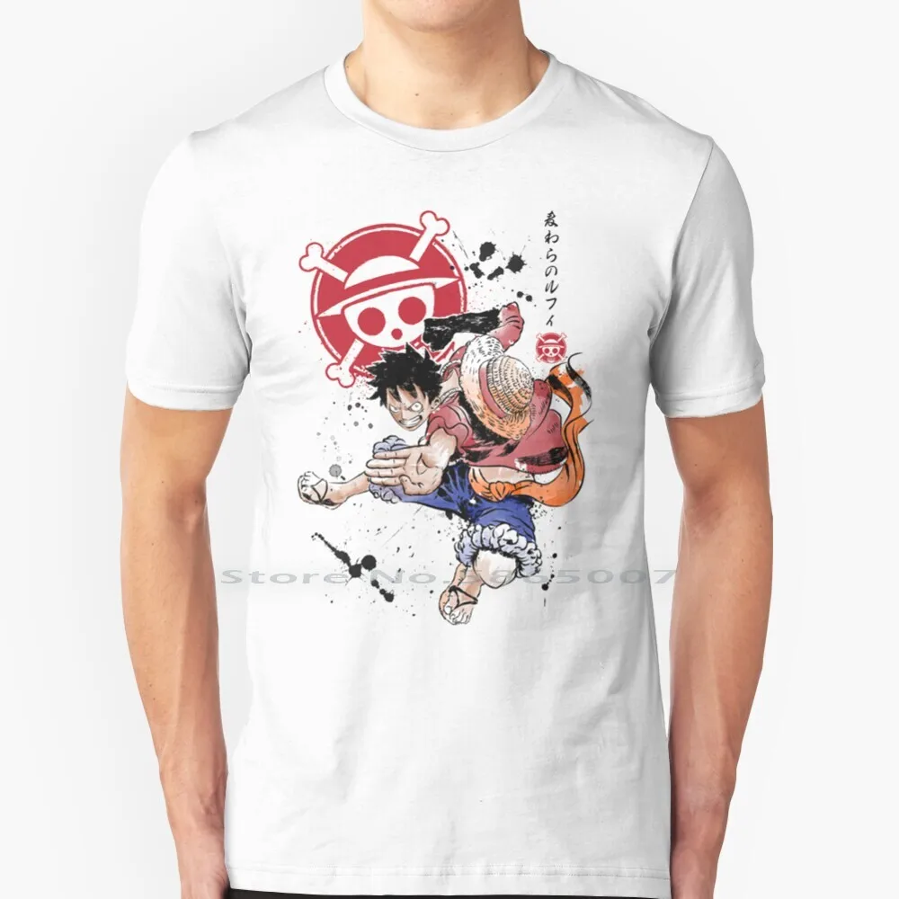 

- Luffy T Shirt 100% Cotton Luffy Weeb Pirate King Anime Big Size 6xl Tee Gift Fashion